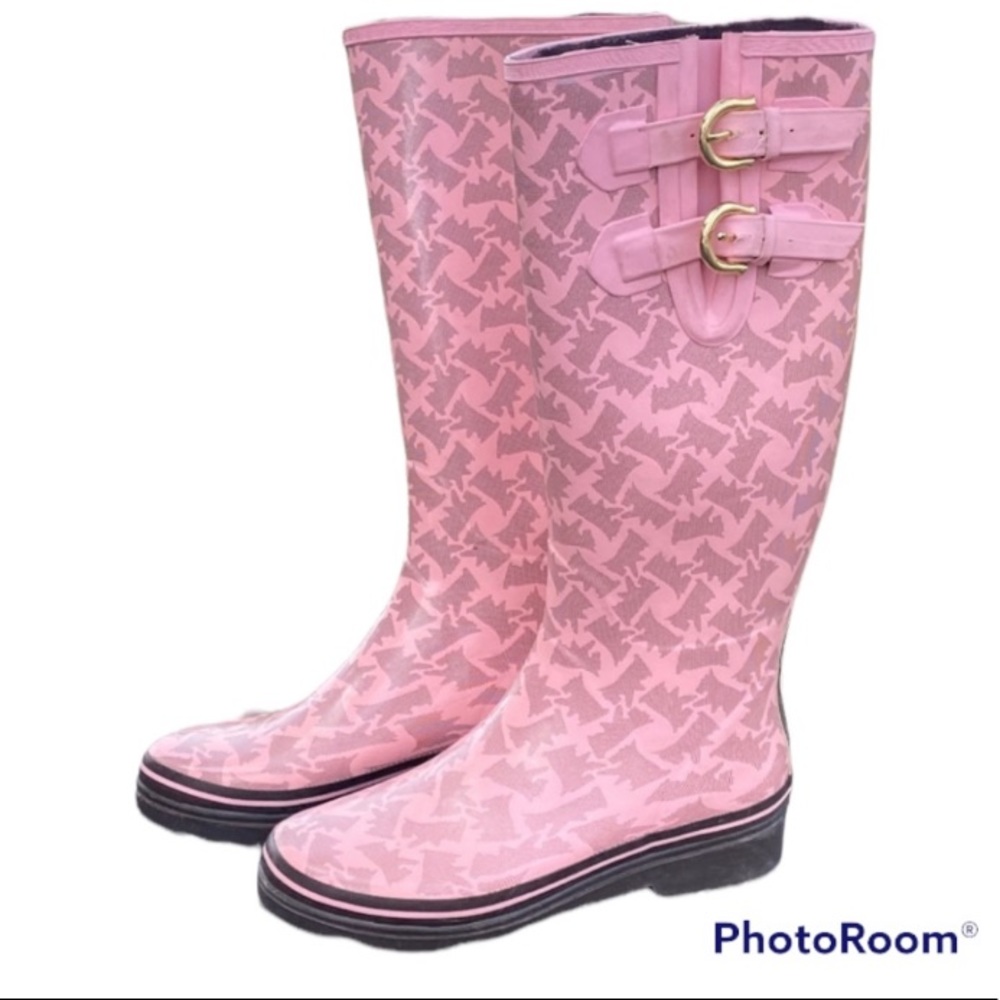 Y2K Juicy Couture PINK SCOTTIE DOG WELLIES TALL SAMMY RAIN BOOTS 9 WELLINGTON